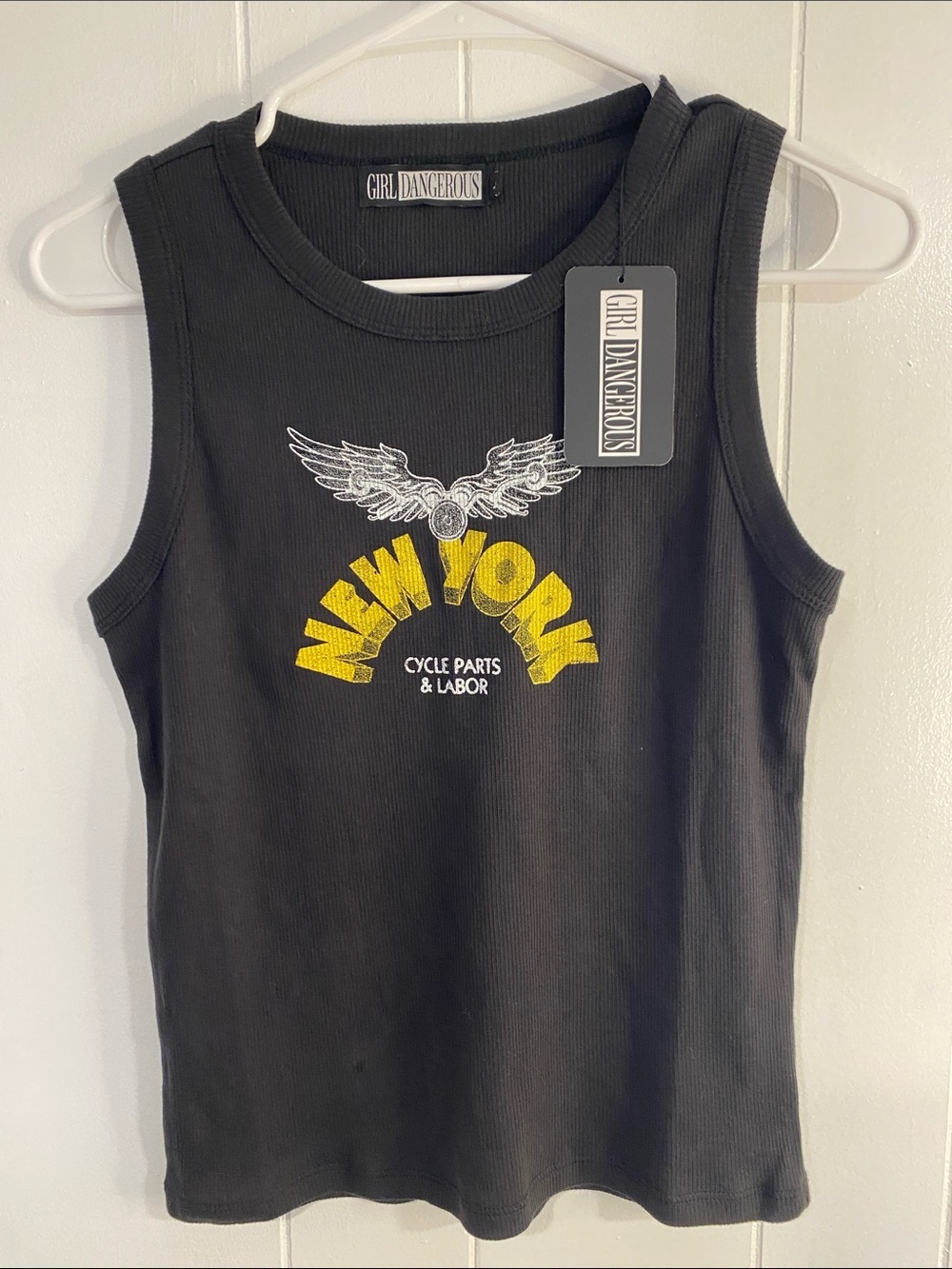 Girl Dangerous New York Moto Y2K Edgy Grunge Graphic Ribbed Baby Tee Tank Top